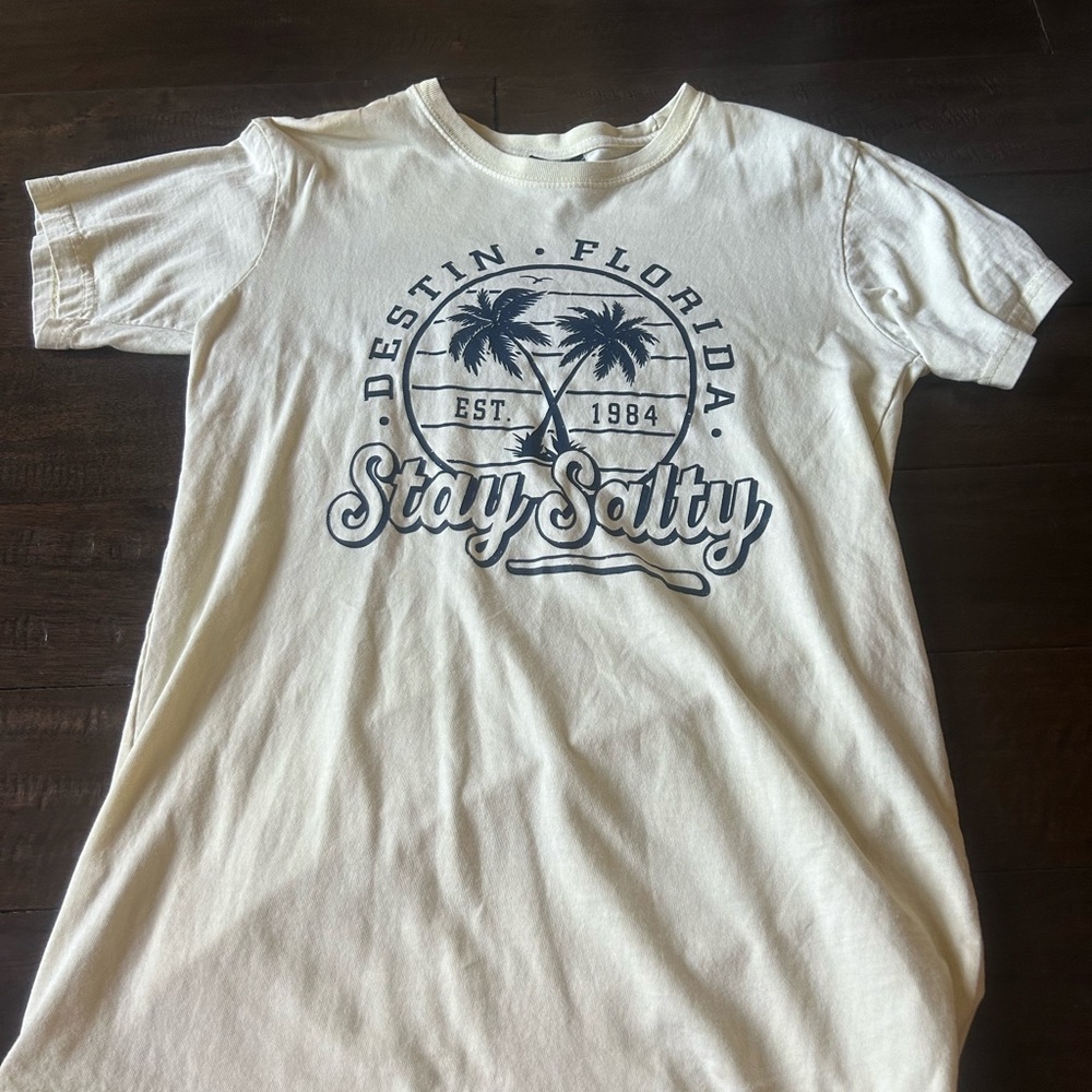 Stay Salty Destin Florida Graphic Short Sleeve Tee - Cream/Navy